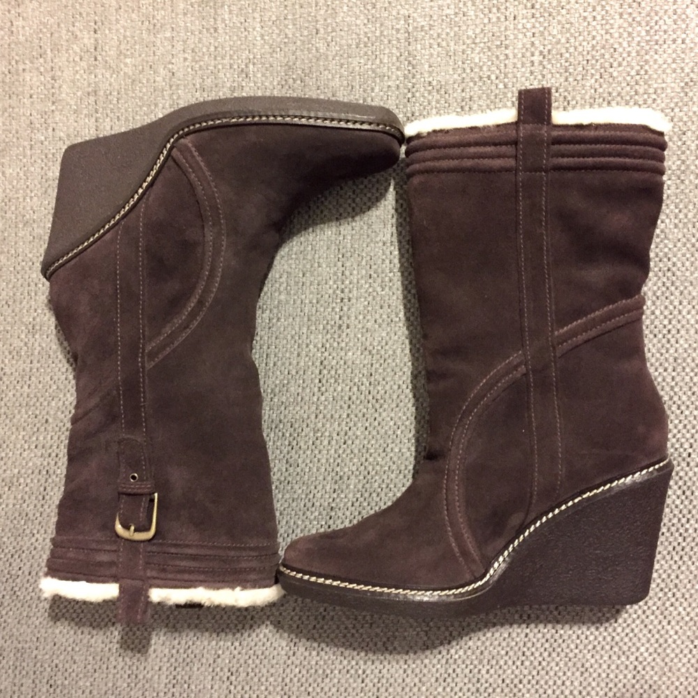 Cole Haan Women’s Brown Genuine Leather Suede Waterproof Pull-On Wedge Boots 9 B